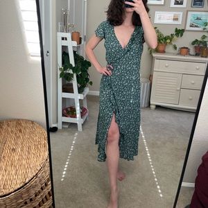 Urban Outfitters Green Floral Wrap Dress